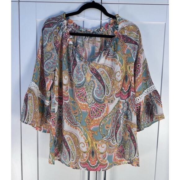 Spense Tops - Spense Top Womens M Bell Sleeve Crochet Ruffle Paisley Boho Gypsy Peasant Indie